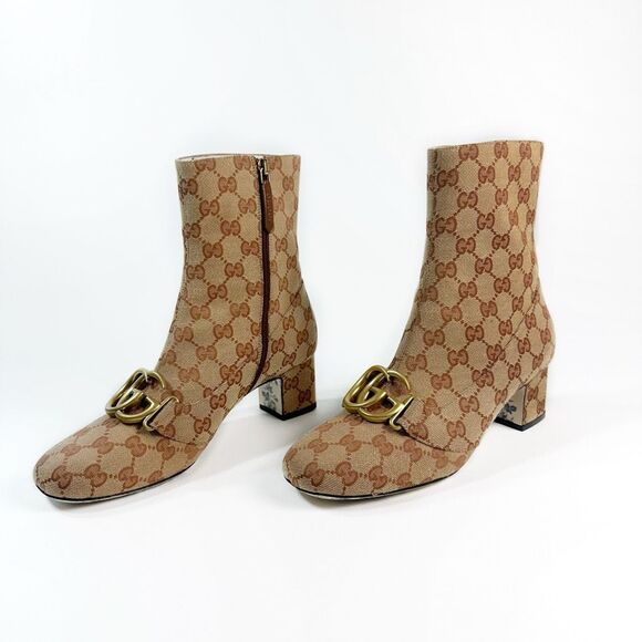 GUCCI Victoire Brown GG Monogram Canvas Boot Size 38.5 Ankle Supreme Guccissima - Picture 1 of 16